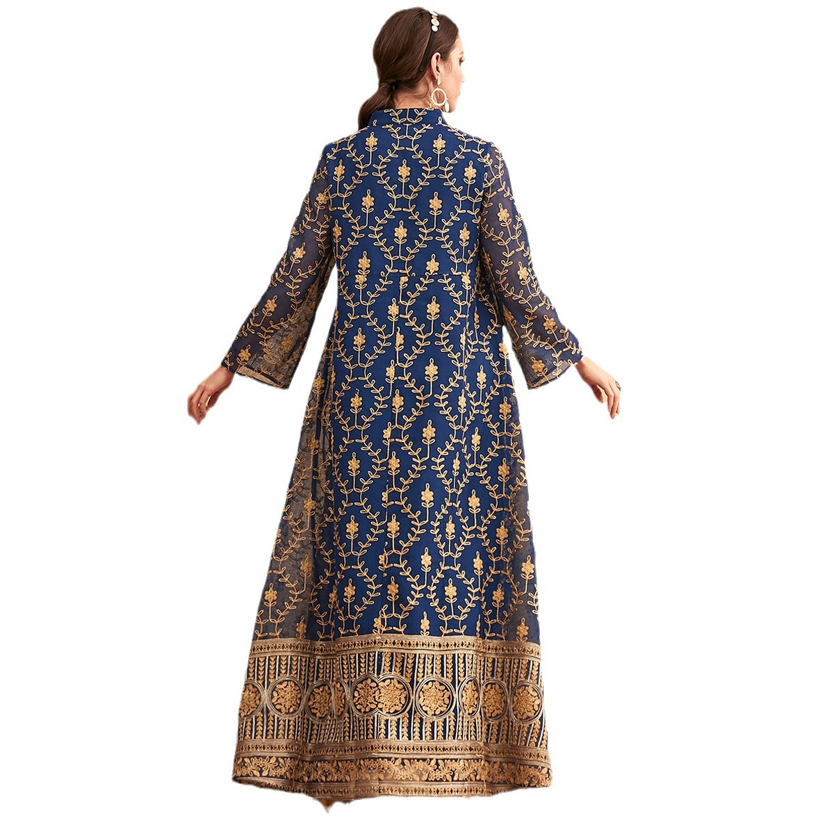 3970 Middle East Cross-Border New Embroidery Positioning Flower Long Skirt Muslim Robe Arabic Women's Casual Dress - Image 5