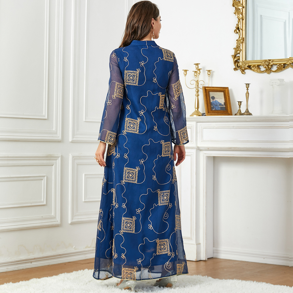 3782 Middle East Cross-Border Muslim Women's Elegant Long Skirt Fashionable Loose Mesh Embroidered Robe Dress - Image 3