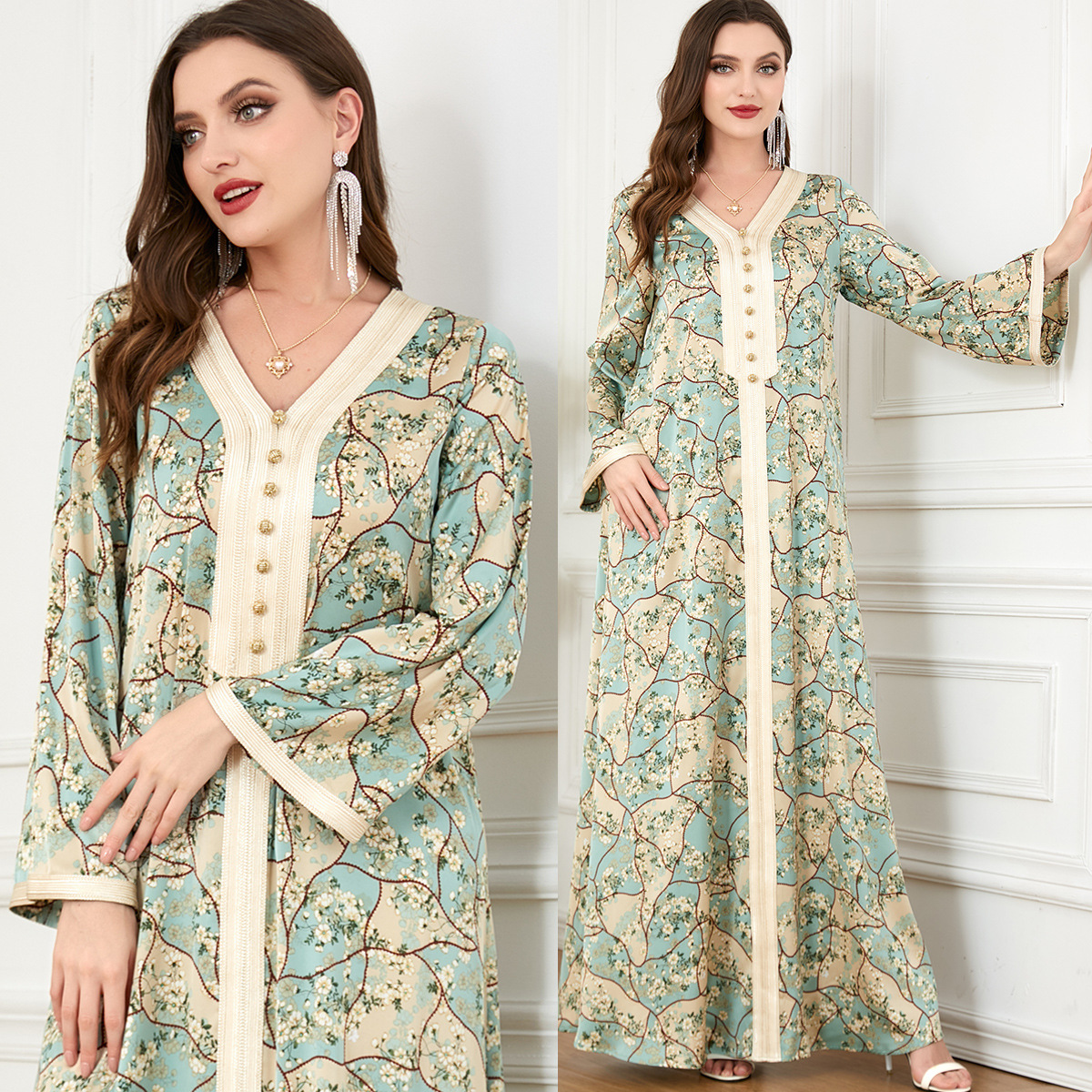 3220Muslim Middle Eastern Robe Women's Clothing Wholesale Supply Autumn Wear Foreign Trade Long Skirt Cross-Border Long-Sleeved Dress - Image 6