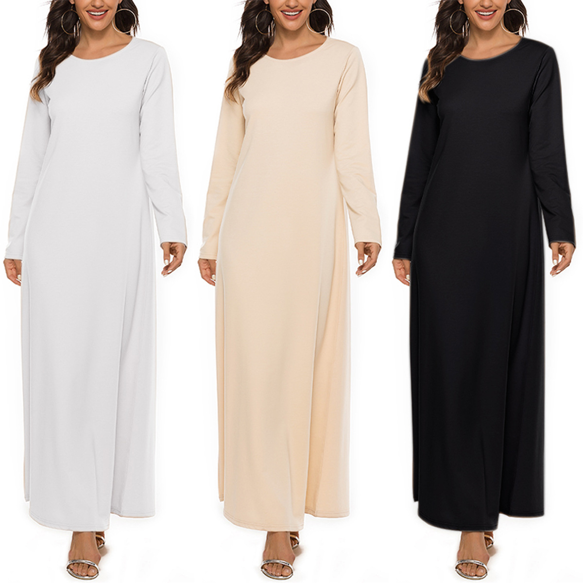 Factory Direct Supply Of New Muslim Basic Long-Sleeved Inner Dress 220G 95% Cotton With Free Belt 21001