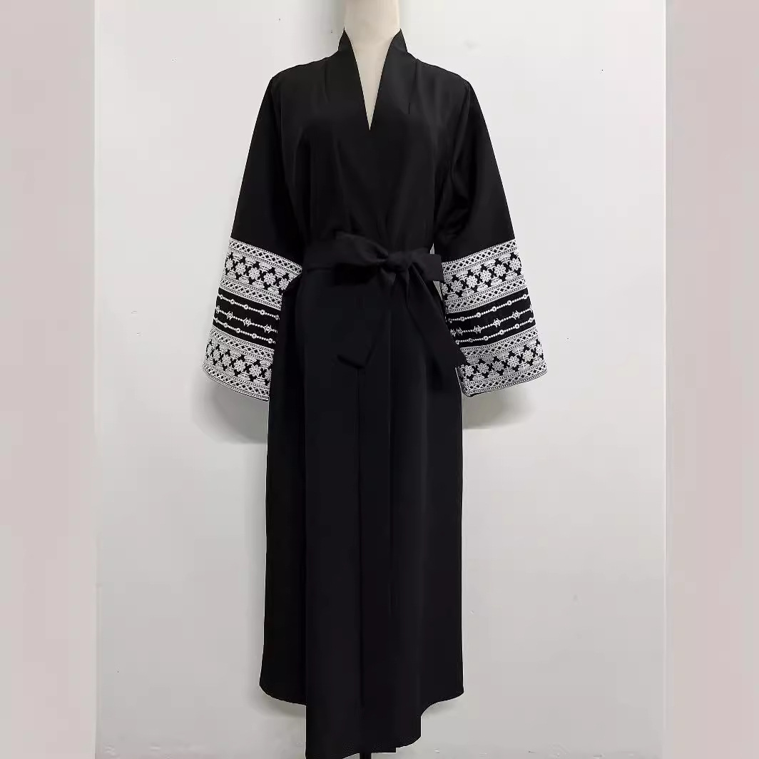 Directly From The Factory, Iduoduo's New Elegant And Exquisite Embroidered Dress Solid Color Splicing Lace-Up Cardigan 24701