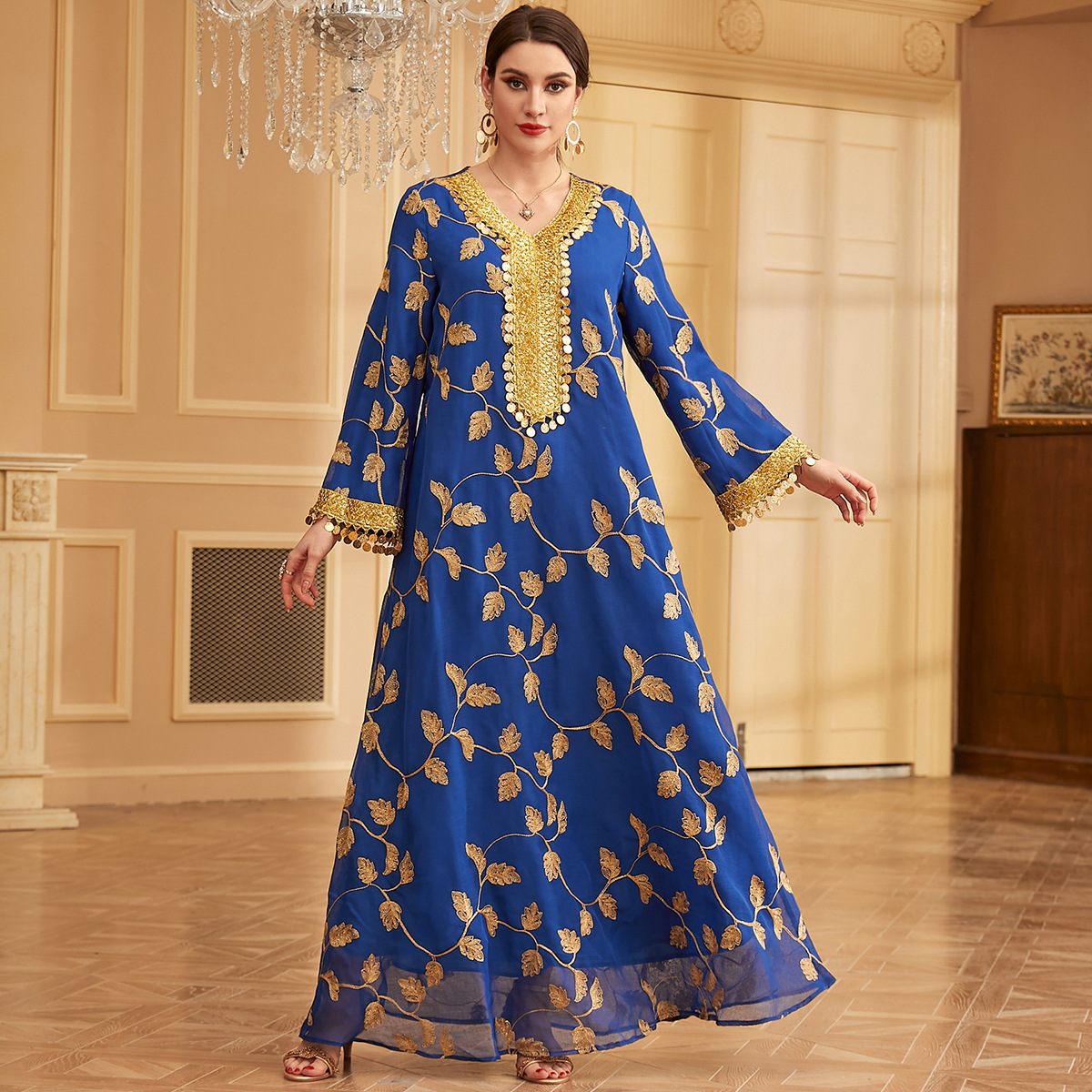 3816 Middle East Arabian Dubai Mesh Embroidered Evening Dress European Muslim Party Dinner Fashion Dress - Image 2