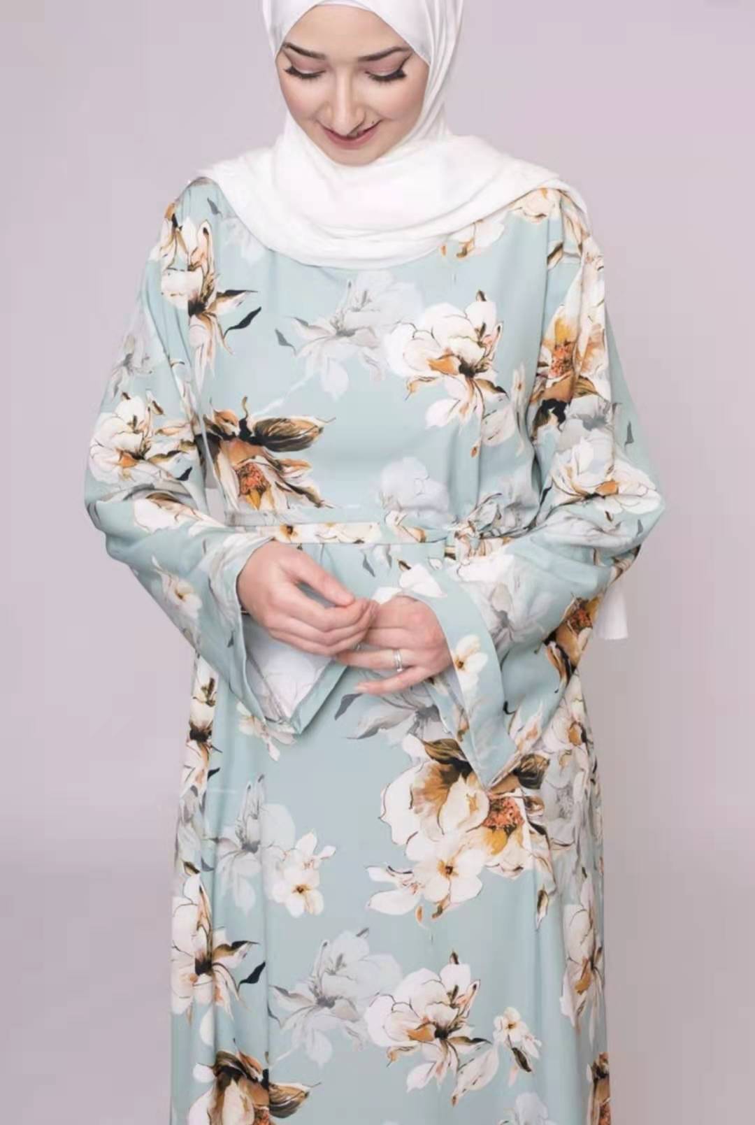 Factory Direct Supply To Iduoduo's New European And American Fashion Printed Splicing Dress Lace-Up Large Size Long Skirt 21665 - Image 3