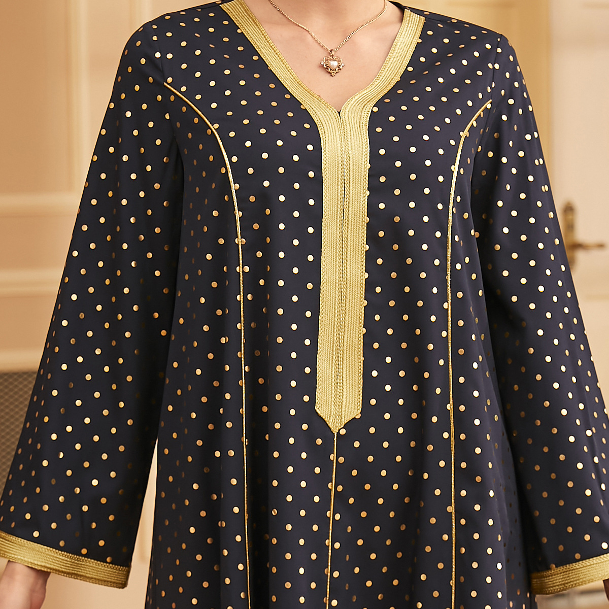 3396 New Cross-Border Middle Eastern Robe Women's Polka Dot Bronzing Abaya Tall Dress For Women - Image 3