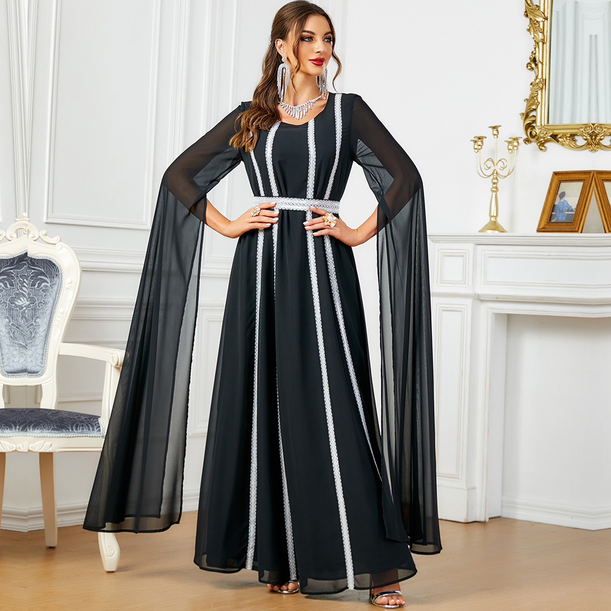 3601 Aliexpress Middle East Dubai Super Long-Sleeved Light Luxury Evening Dress Popular Multi-Color Muslim Women's Clothing - Image 3