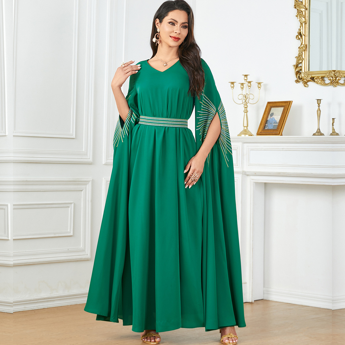 3870 Middle East Foreign Trade Robe Cross-Border Abaya Women's Embroidered Abaya Super Long-Sleeved Dress Dubai Long Skirt - Image 2